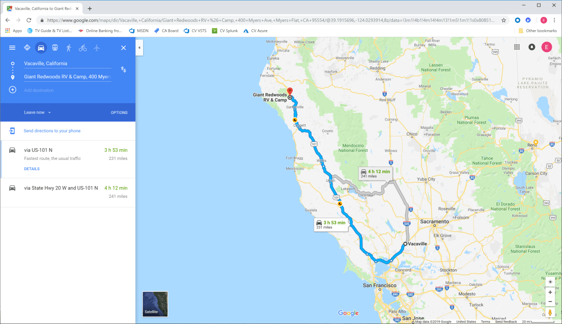 Vacaville to Humboldt Redwoods State Park